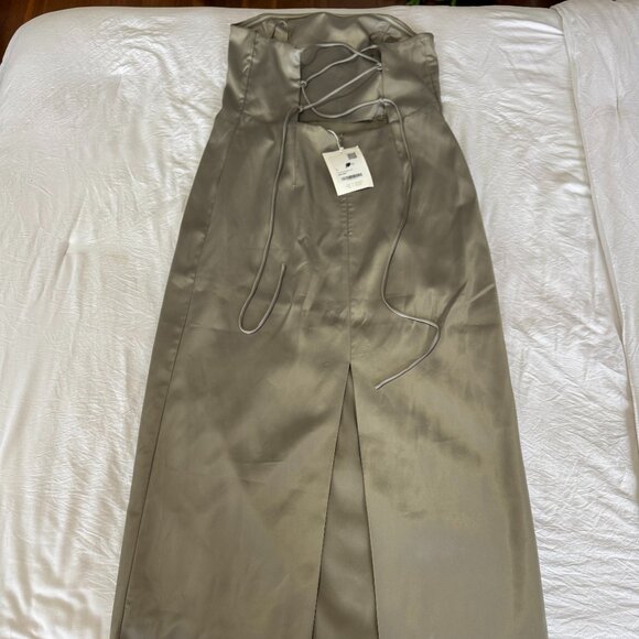 OAK + FORT Grey Strapless Corset Dress - Picture 2 of 8